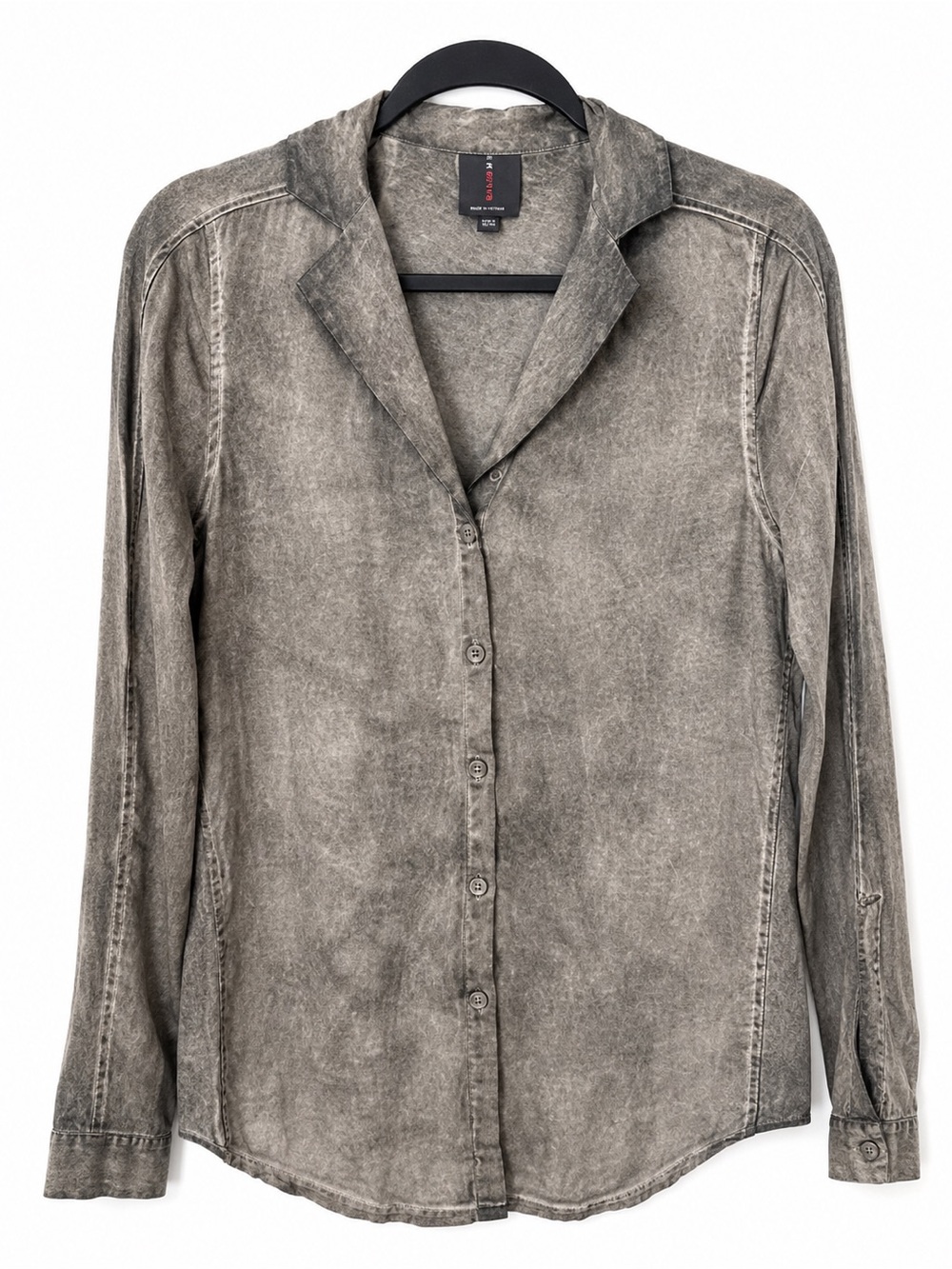 Jeans by Buffalo Gray Mineral Wash Button Front Long Sleeve Cotton Blouse Top M